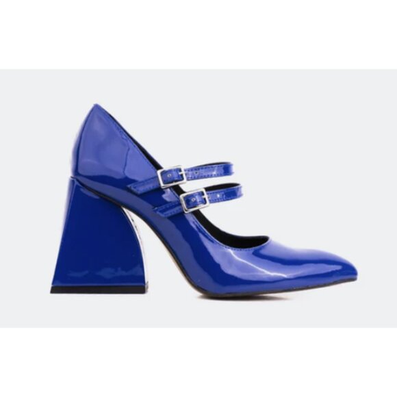L'INTERVALLE Shoes - L'INTERVALLE Stefani Blue Patent Leather Block Heel Mary Jane Shoes  38 / 7.5-8